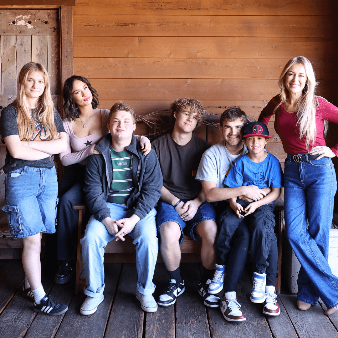 Jheri South with her family on the porch